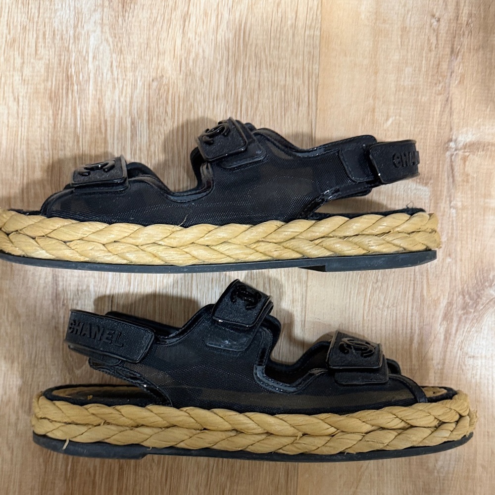 Chanel Black Mesh and Patent Velcro Sandals - Picture 5 of 5